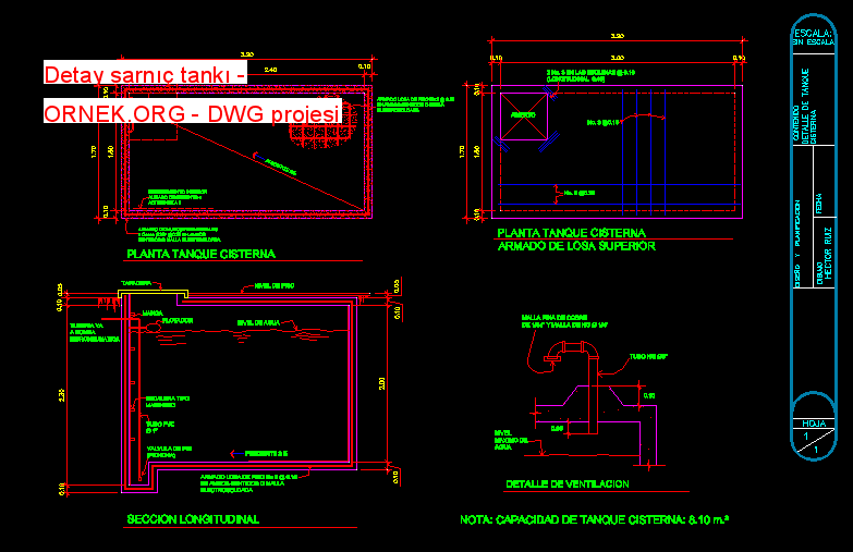 Proje Sitesi Detay sarnıç tankı Autocad Projesi