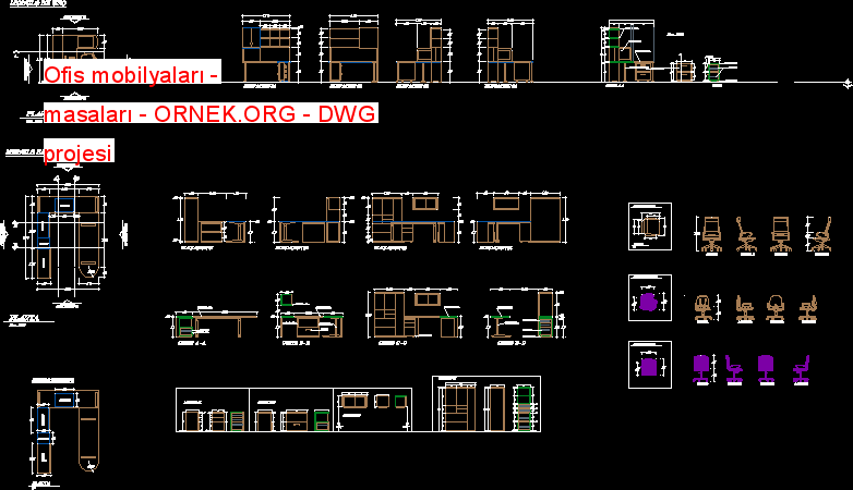 Proje Sitesi Ofis Mobilyalar Masalar Autocad Projesi