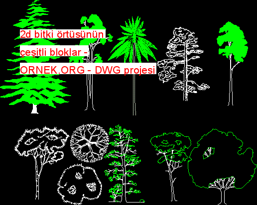2d bitki örtüsünün çeşitli bloklar Autocad Çizimi