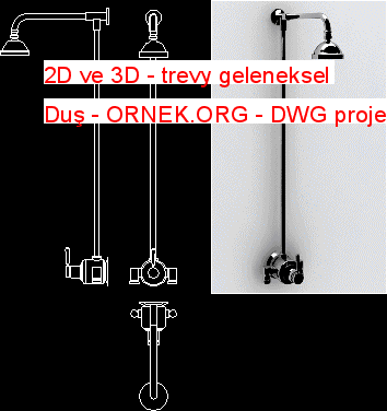 2D ve 3D - trevy geleneksel Duş Autocad Çizimi