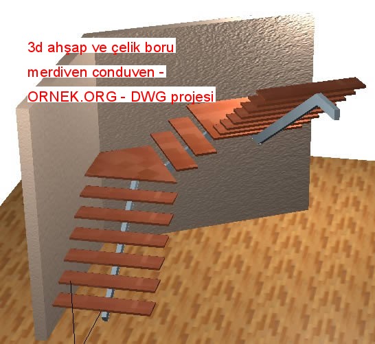 3d ahşap ve çelik boru merdiven conduven