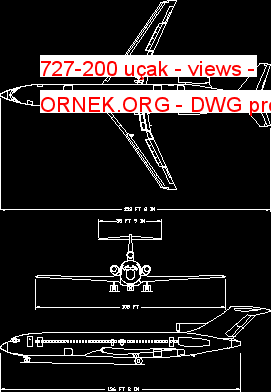 727-200 uçak - views Autocad Çizimi