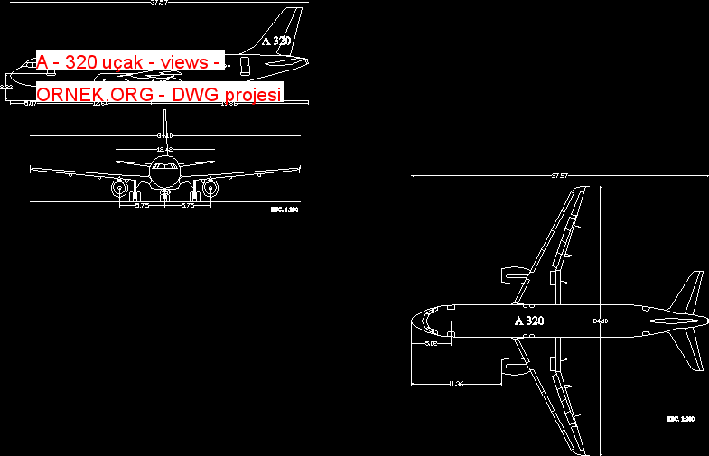 A - 320 uçak - views Autocad Çizimi