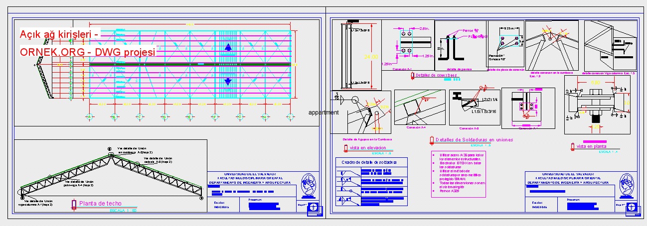 Açık ağ kirişleri Autocad Çizimi