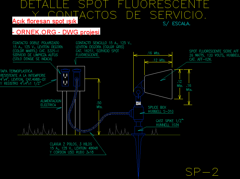 Açık floresan spot ışık Autocad Çizimi