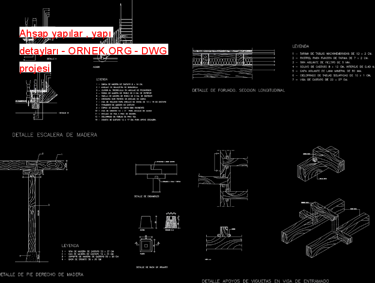 Ahşap yapılar , yapı detayları Autocad Çizimi