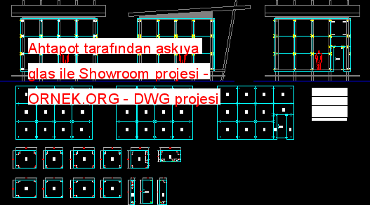 Ahtapot tarafından askıya glas ile Showroom projesi Autocad Çizimi