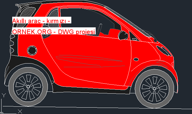 Akıllı araç - kırmızı Autocad Çizimi