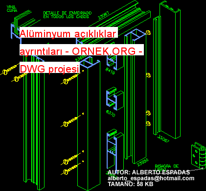 Alüminyum açıklıklar ayrıntıları Autocad Çizimi