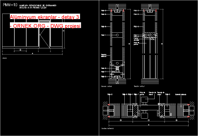 Alüminyum ekranlar - detay 3 Autocad Çizimi