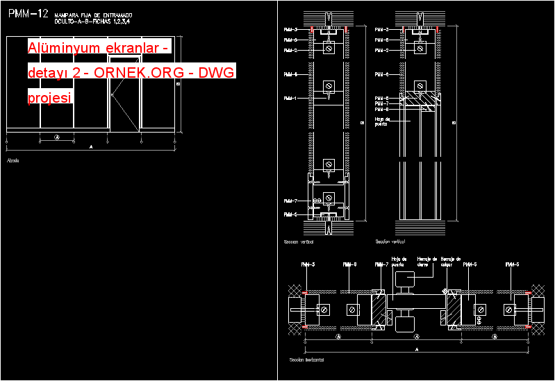 Alüminyum ekranlar - detayı 2 Autocad Çizimi