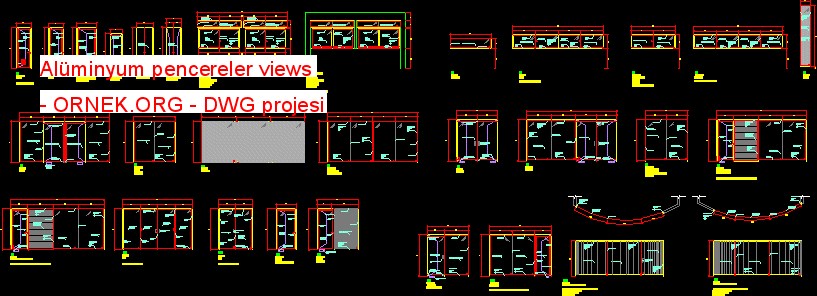 Alüminyum pencereler views Autocad Çizimi