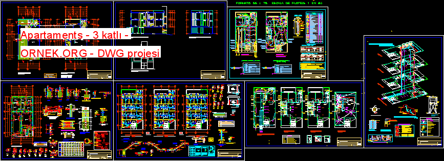 Apartaments - 3 katlı Autocad Çizimi