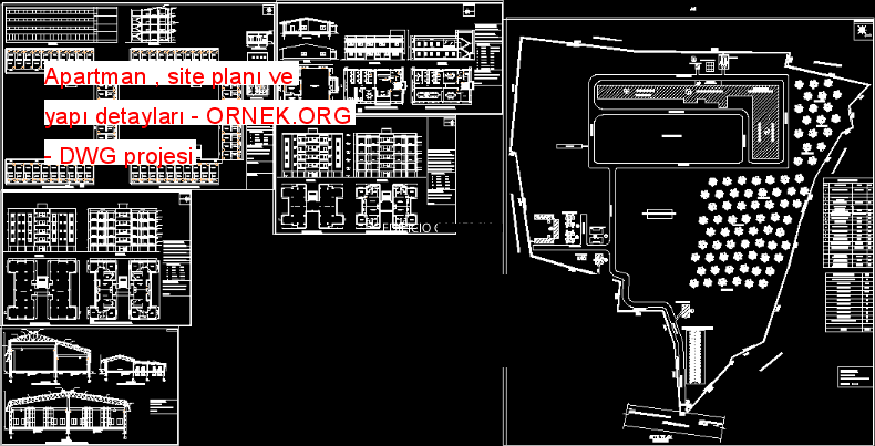 Apartman , site planı ve yapı detayları Autocad Çizimi