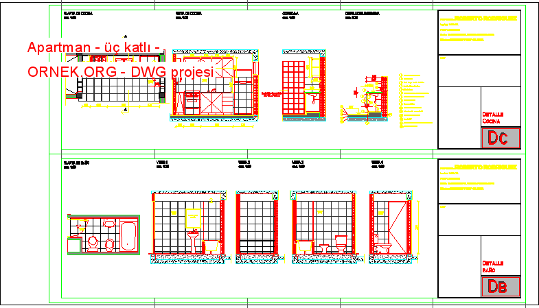 Apartman - üç katlı Autocad Çizimi