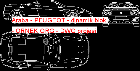 Araba - PEUGEOT - dinamik blok Autocad Çizimi