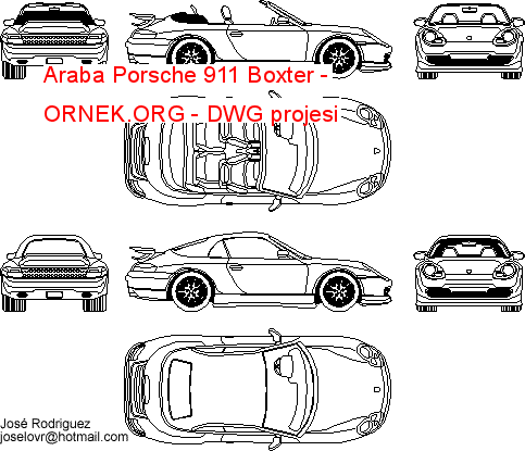 Araba Porsche 911 Boxter Autocad Çizimi