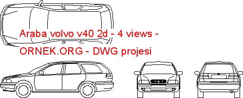 Araba volvo v40 2d - 4 views Autocad Çizimi