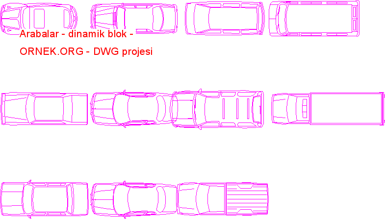 Arabalar - dinamik blok Autocad Çizimi