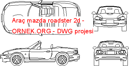 Araç mazda roadster 2d Autocad Çizimi