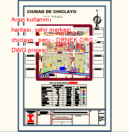 Arazi kullanımı haritası, şehir merkezi, chiclayo , peru Autocad Çizimi