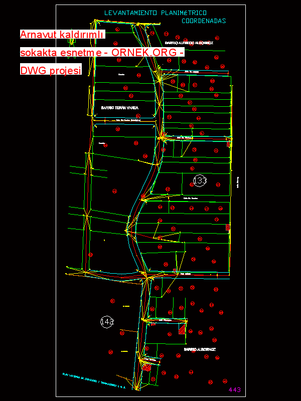 Arnavut kaldırımlı sokakta esnetme Autocad Çizimi