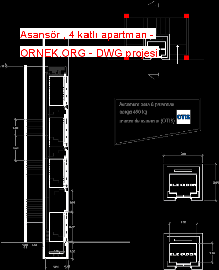 Asansör , 4 katlı apartman Autocad Çizimi