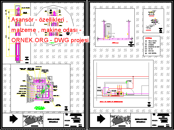 Asansör - özellikleri , malzeme , makine odası Autocad Çizimi