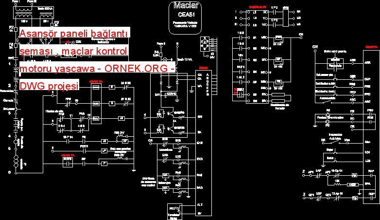Asansör paneli bağlantı şeması , maclar kontrol motoru yascawa Autocad Çizimi