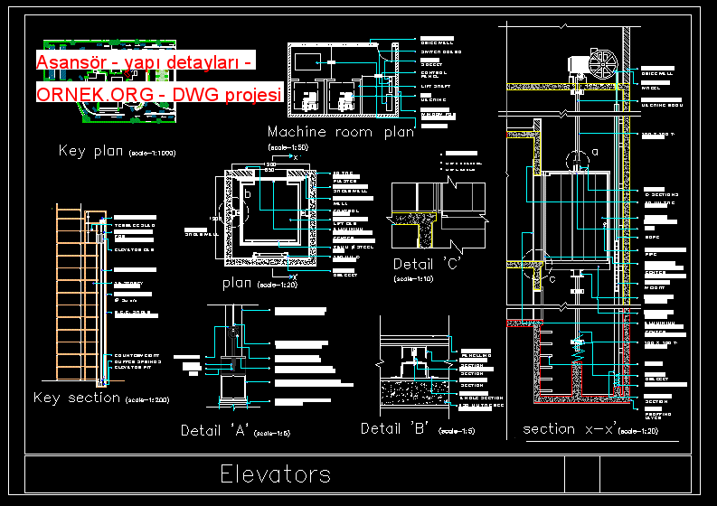Asansör - yapı detayları Autocad Çizimi