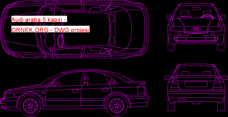 Audi araba 5 kapılı Autocad Çizimi