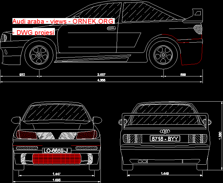 Audi araba - views Autocad Çizimi