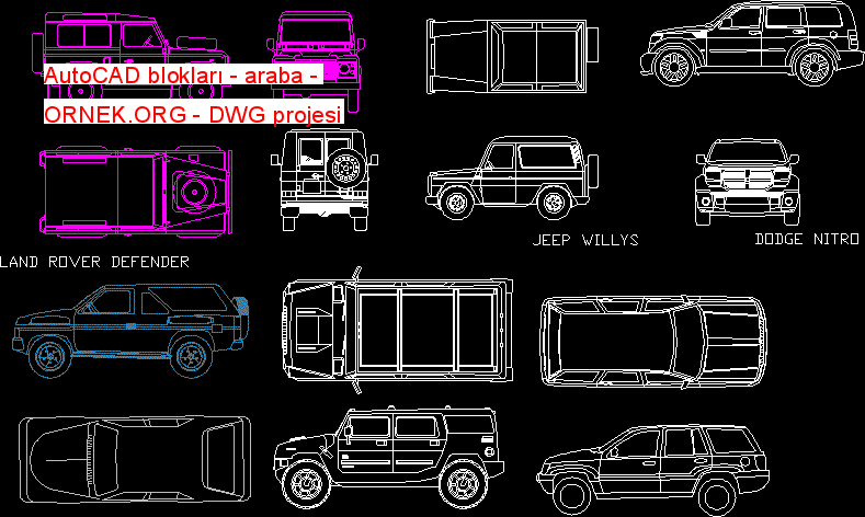 AutoCAD blokları - araba Autocad Çizimi