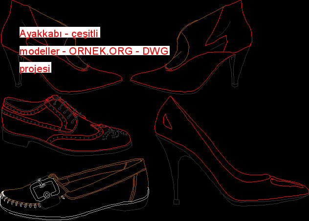 Ayakkabı - çeşitli modeller Autocad Çizimi