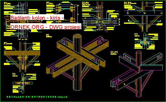 Bağlantı kolon - kiriş Autocad Çizimi