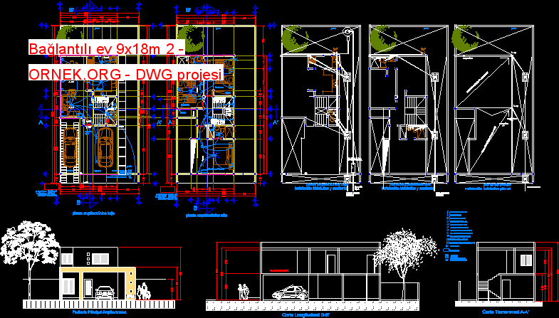 Bağlantılı ev 9x18m 2 Autocad Çizimi