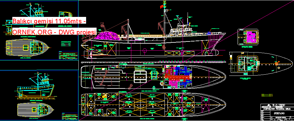 Balıkçı gemisi 11.05mts Autocad Çizimi