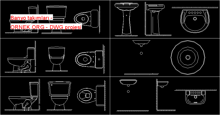 Banyo takımları Autocad Çizimi