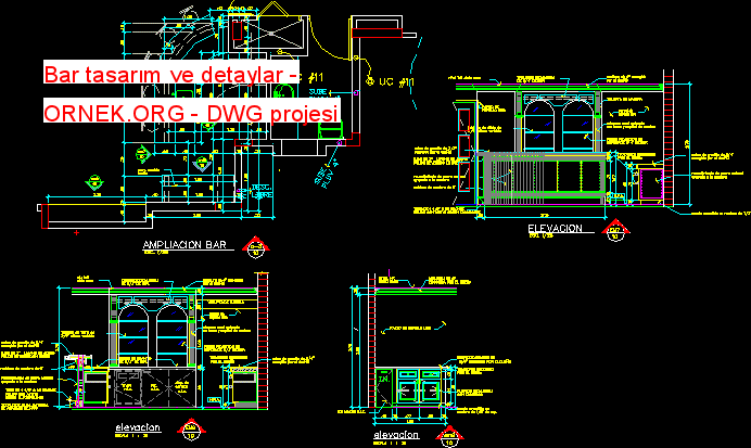 Bar tasarım ve detaylar Autocad Çizimi