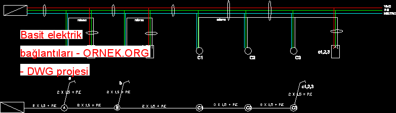 Basit elektrik bağlantıları Autocad Çizimi