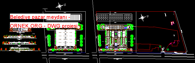 Belediye pazar meydanı Autocad Çizimi