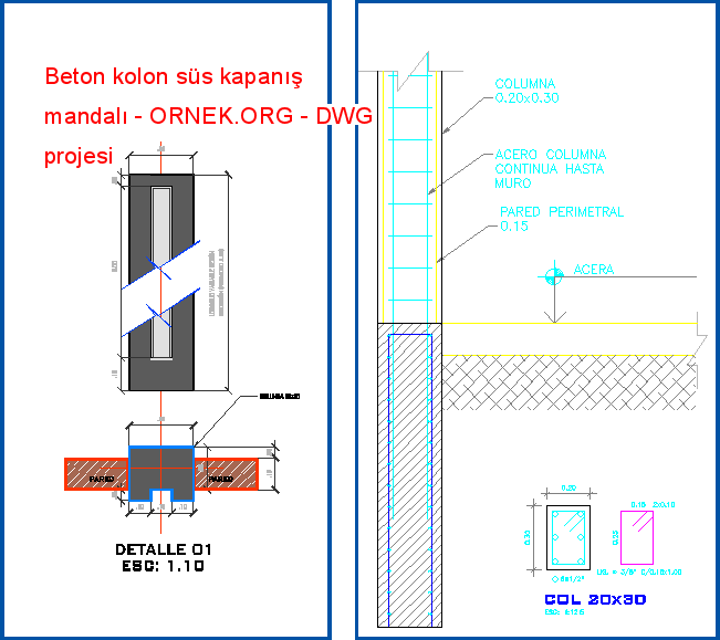 Beton kolon süs kapanış mandalı Autocad Çizimi