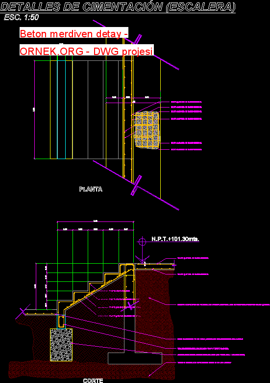 Beton merdiven detay Autocad Çizimi