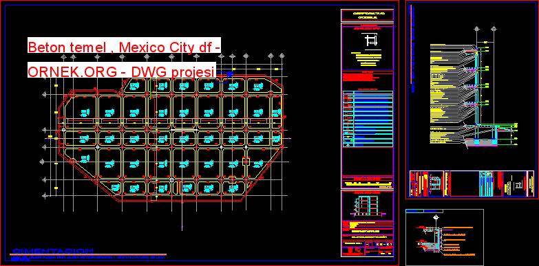 Beton temel , Mexico City df Autocad Çizimi