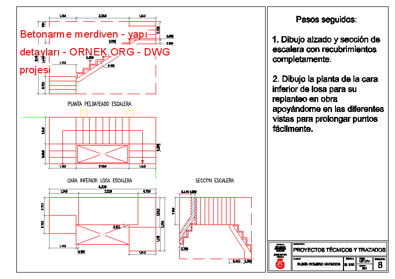 Betonarme merdiven - yapı detayları Autocad Çizimi