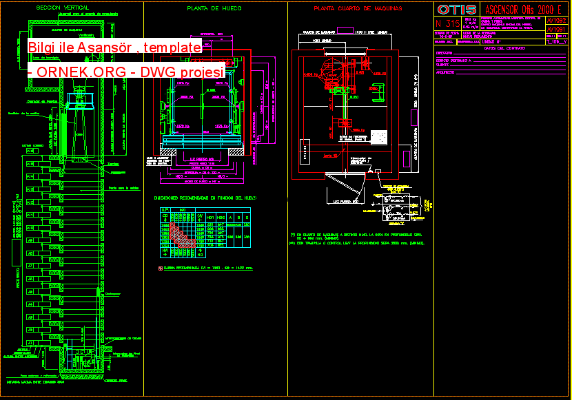 Bilgi ile Asansör , template Autocad Çizimi