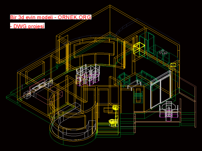 Bir 3d evin modeli Autocad Çizimi