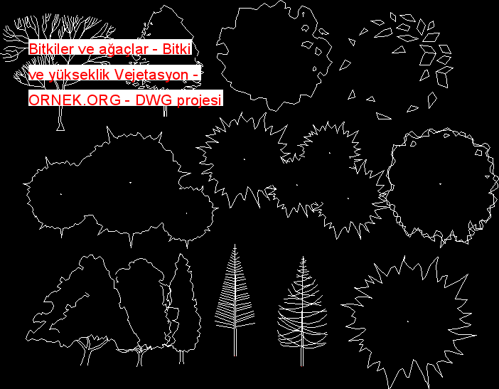 Planlar ve ağaçlar - Bitki ve yükseklik Vejetasyon Autocad Çizimi