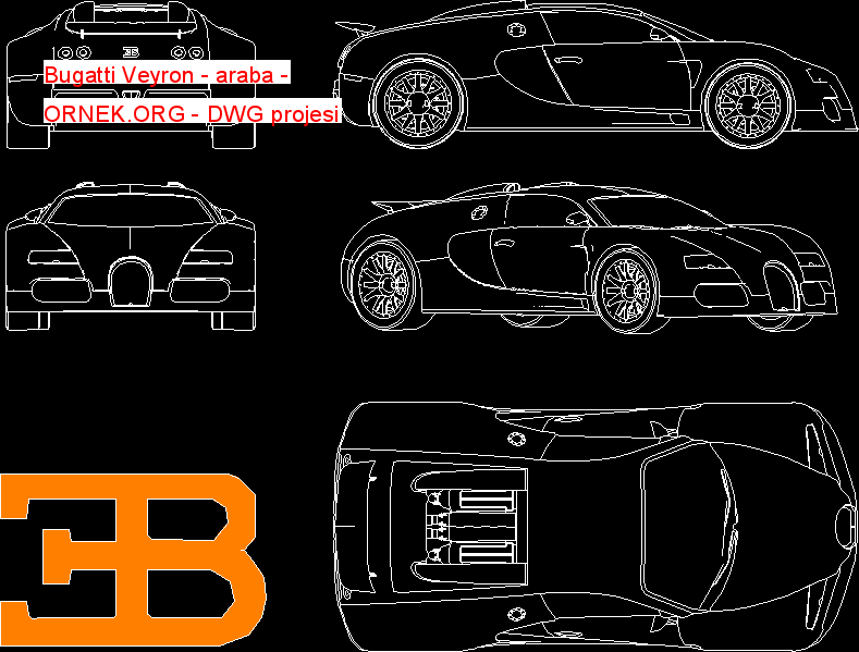 Bugatti Veyron - araba Autocad Çizimi