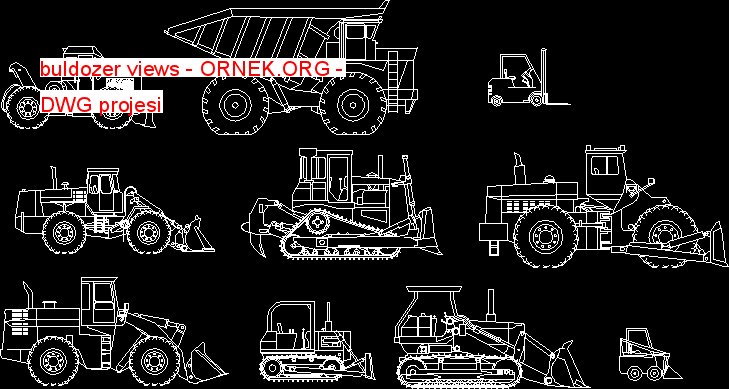 buldozer views Autocad Çizimi